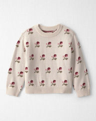 Toddler Girl Organic Cotton Sweater Knit Pullover in Wildflower Maize