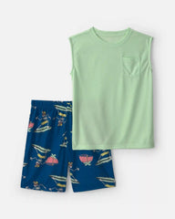 Boys 2-Piece Skeleton Surfer Short-Sleeve Pajama Set