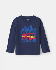 Toddler Boy 'Rescue Team' Firetruck Long-Sleeve Graphic Tee - Navy Blue