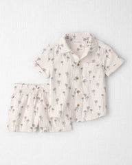 Toddler Boy 2-Piece Organic Cotton Gauze Top & Short Set in Palm Trees