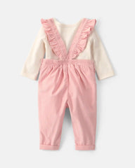 Baby Girl 2-Piece Heart Corduroy Overall Set - Pink