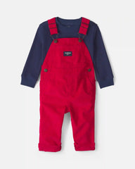 Baby Boy 2-Piece Thermal Top & Corduroy Overall Set - Red/Blue