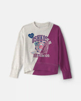 Girls 'Oshkosh Denim Co' French Terry Pullover Sweatshirt - Grey/Purple