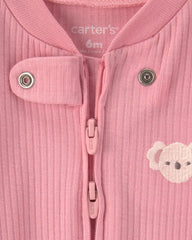 Baby Girl Koala Cotton 2-Way Zip Sleep & Play Pajamas - Pink