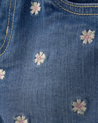 Toddler Girl Daisy Denim Embroidered Shorts - Dark Wash