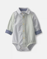 Baby Boy Poplin Long-Sleeve Button-Down Bodysuit - Blue/Green