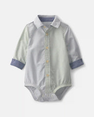 Baby Boy Poplin Long-Sleeve Button-Down Bodysuit - Blue/Green