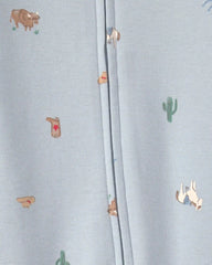 Baby Western 100% Cotton 2-Way Zip Sleep & Play Pajamas - Blue