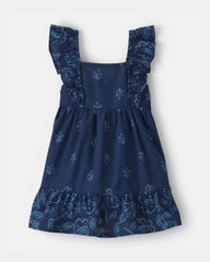 Baby Girl Floral Ruffle-Sleeve Dress - Navy