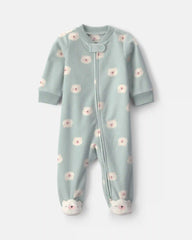 Baby Girl Bear Fleece 2-Way Zip Sleep & Play Pajamas - Green