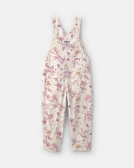 Toddler Girl Floral Overalls - Ivory