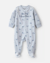 Baby Boy 'Baby Brother' Fleece 2-Way Zip Sleep & Play Pajamas - Blue
