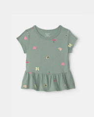 Baby Girl Butterfly Relaxed Peplum Top - Green