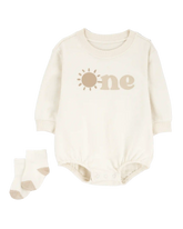 Baby 2-Piece Birthday Bubble & Socks Set - Ivory