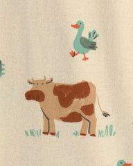 Toddler Boy 1-Piece Farm 100% Cotton Snug Fit Footed Pajama - Beige