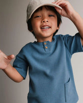 Toddler Boy Henley Tee with Pocket - Slate Blue