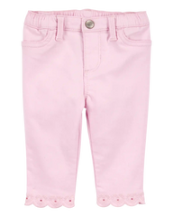 Baby Woven Embroidered Hem Pants - Pink