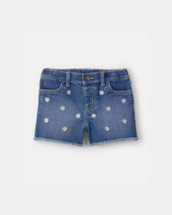 Toddler Girl Daisy Denim Embroidered Shorts - Dark Wash