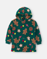 Kids Christmas Gingerbread Loose Fit Pajama Hoodie - Green