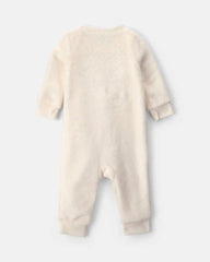 Baby Girl Bear Velvety Long-Sleeve Jumpsuit - Cream