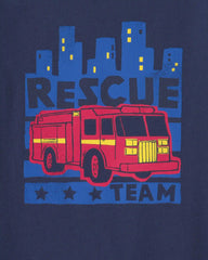 Toddler Boy 'Rescue Team' Firetruck Long-Sleeve Graphic Tee - Navy Blue