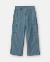 Girls Straight-Leg Cargo Jeans - Medium Wash