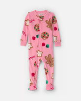 Baby Girl 1-Piece Christmas Gingerbread 2-Way Zip DreamPlush Snug Fit Footed Pajama - Pink