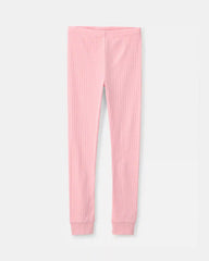 Girls Butterfly Rib Snug Fit 2-Piece Pajama Set - Pink