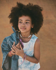 Girls Washed Floral Twill Tank Top - Ivory/Blue