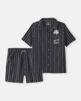 Boys 2-Piece Striped Button-Down Shirt & Short Set - Black
