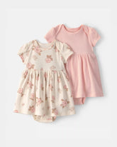 Baby Girl 2-Pack Floral Short-Sleeve Bodysuit Dress - Pink/Ivory