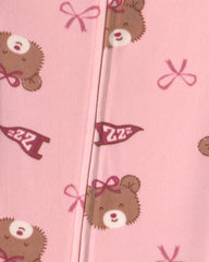 Toddler Girl 1-Piece Bears & Bows DreamPlush Snug Fit Footed Pajama - Pink