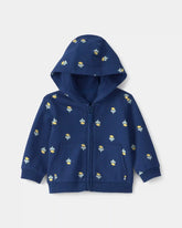 Baby Girl Floral French Terry Zip-Up Hoodie - Navy Blue