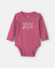 Baby Girl 'Baby Sister' Long-Sleeve Graphic Bodysuit - Pink