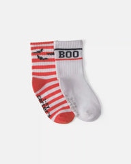 Toddler 2-Pack 'Boo' Bat Striped Halloween Crew Socks - Orange/White