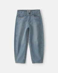Girls Hickory Stripe Denim Barrel Jeans - Light Wash