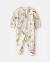 Baby Dinosaur 100% Cotton 2-Way Zip Sleep & Play Pajamas - Ivory