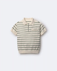 Toddler Boy Knit Zip-Up Polo in Stripes - Cream