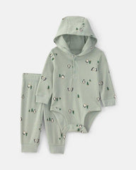 Baby Boy 2-Piece Penguin Thermal Long-Sleeve Bodysuit & Pant Set - Green