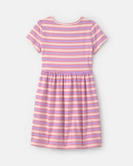 Girls Striped Short-Sleeve Dress - Pink
