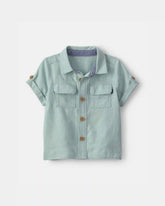 Baby Boy Linen Short-Sleeve Button-Down Shirt - Green