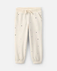 Toddler Girl Polka Dot Fleece Joggers - Cream