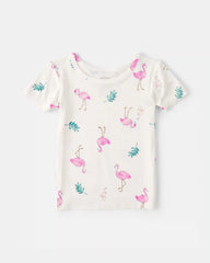 Toddler Girl Flamingo PurelySoft Short-Sleeve Snug Fit 2-Piece Pajama Set - Ivory