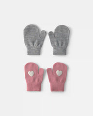 Toddler Girl 2-Pack Heart Mittens - Pink/Grey