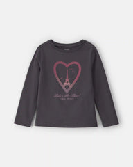 Girls Paris Heart Long-Sleeve Graphic Tee - Black