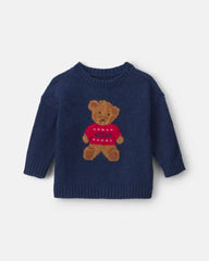 Baby Boy Bear Sweater - Navy Blue