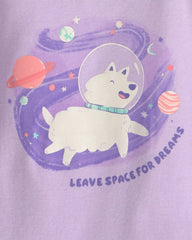 Toddler Girl 4-Piece Space Dog 100% Cotton Snug Fit Pajama Set - Purple