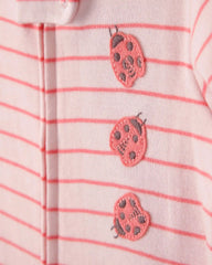 Baby Girl Ladybug Striped 100% Cotton Snug Fit 1-Piece Pajama - Pink