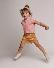Toddler Girl Dolphin Hem Short in Plant Print - Golden Yellow