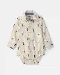 Baby Boy Nutcracker Christmas Long-Sleeve Button-Down Bodysuit - White/Red/Black